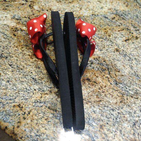 Cute Red Polka Dot Bow Ribbon Flip Flops with Mickey Mouse in Glitter 11/12 - Picture 7 of 9